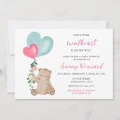 Valentijn Beer Roze en Blauw Hart Baby shower Kaart (Voorkant)