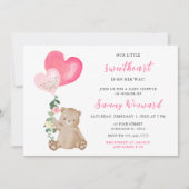 Valentijn Beer Roze Hart Baby shower Kaart (Voorkant)
