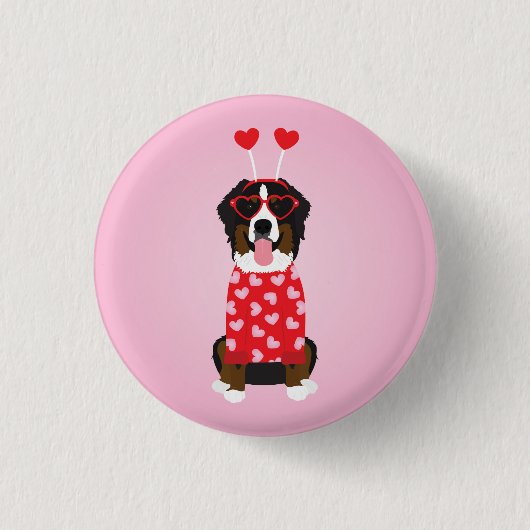 Valentijn Berner Berghond Ronde Button 3,2 Cm (Voorkant)