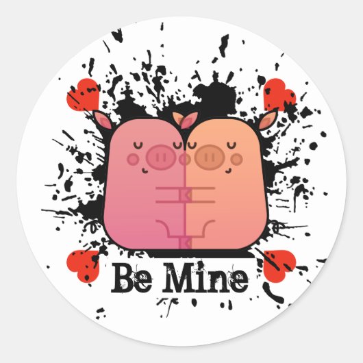 Valentijn Biggetjes Valentijnsticker Ronde Sticker (Voorkant)