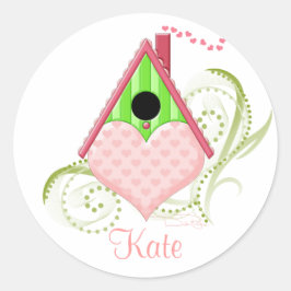 Valentijn Birdhouse Round Stickers