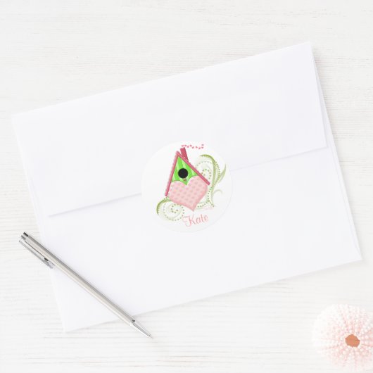 Valentijn Birdhouse Round Stickers (Envelop)