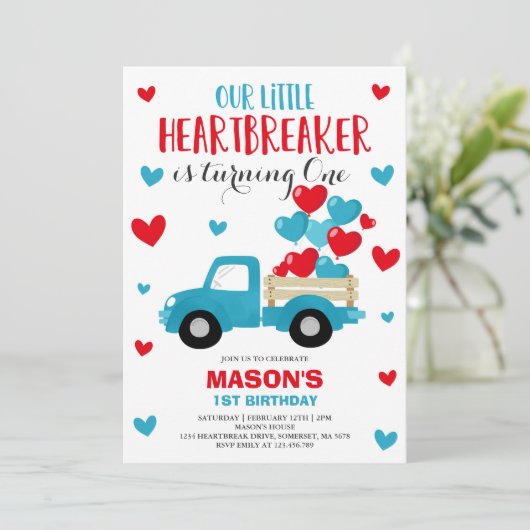 Valentijn Birthday nodigt hartbreekster Blue Truck Kaart (Staand voorkant)