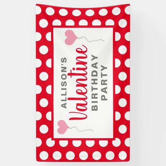 Valentijn Birthday Party Red Stippen roze hartenna Spandoek (Verticaal)