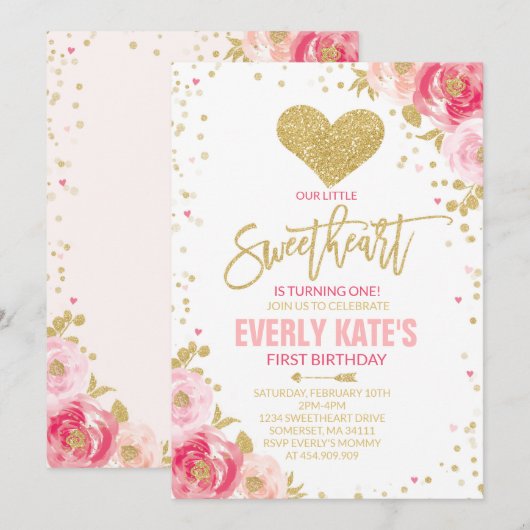 Valentijn Birthday Uitnodiging Lieverd Roze Gold (Voorkant / Achterkant)