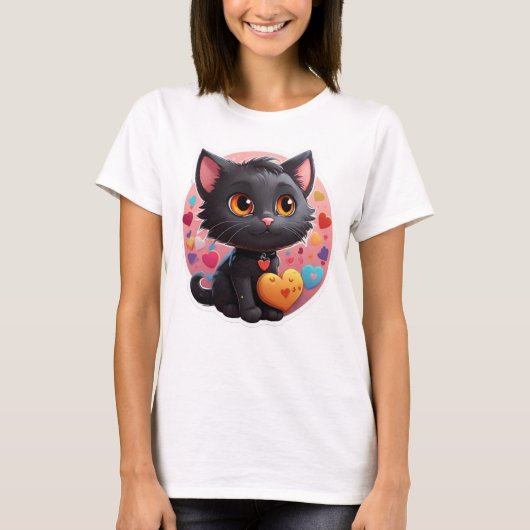 Valentijn Black Kitten T-shirt (Voorkant)