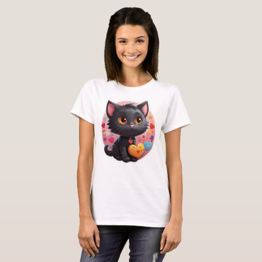 Valentijn Black Kitten T-shirt (Voorkant volledig)