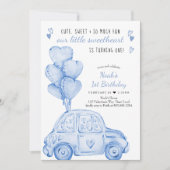 Valentijn Blauwe Luchtballonnen 1e verjaardag Kaart (Voorkant)