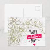 Valentijn bloemkunst zwart wit briefkaart (Voorkant / Achterkant)