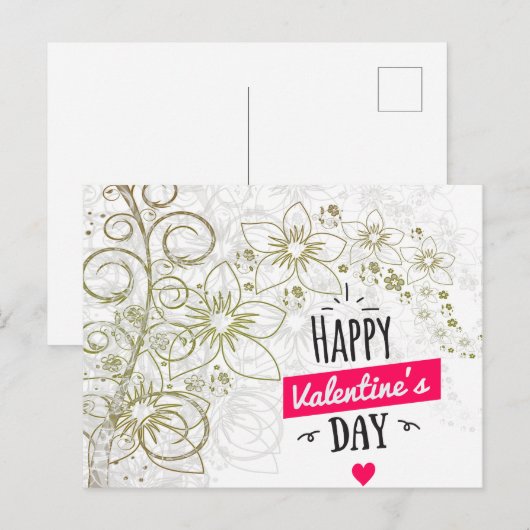 Valentijn bloemkunst zwart wit briefkaart (Voorkant / Achterkant)