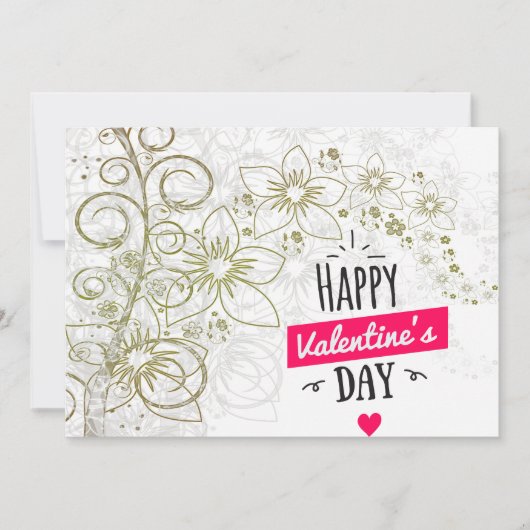 Valentijn bloemkunst zwart wit feestdagenkaart (Voorkant)