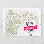 Valentijn bloemkunst zwart wit feestdagenkaart (Voorkant / Achterkant)