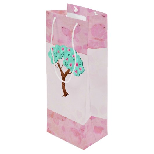 Valentijn Bloesems Schattige Mixed Media Wijn Cadeautas (Achterkant Gekanteld)