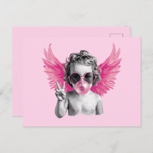 Valentijn Blowing Bubble Cupido Valentijnsdag Briefkaart (Voorkant / Achterkant)