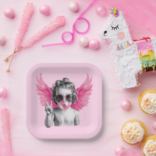 Valentijn Blowing Bubble Cupido Valentijnsdag Papieren Bordje (Feest)