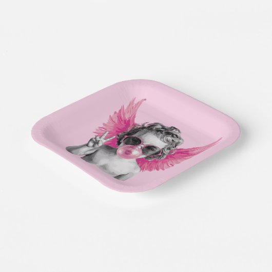 Valentijn Blowing Bubble Cupido Valentijnsdag Papieren Bordje (Gebogen)