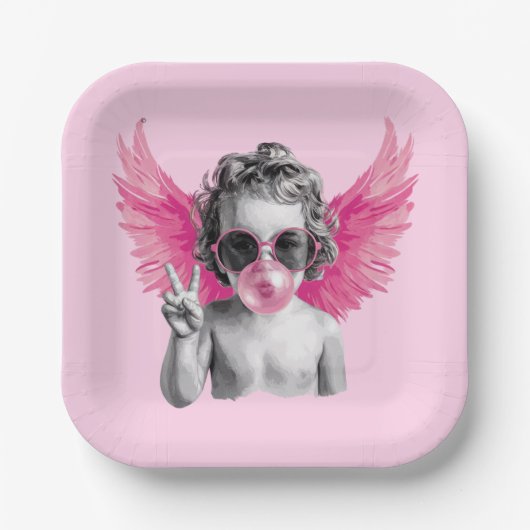 Valentijn Blowing Bubble Cupido Valentijnsdag Papieren Bordje (Voorkant)