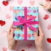 Valentijn Blue Heartful Pattern Inpakpapier Vel