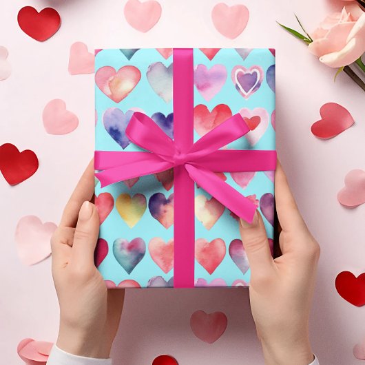 Valentijn Blue Heartful Pattern Inpakpapier Vel