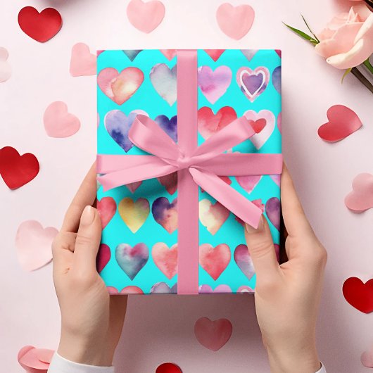 Valentijn Blue Heartful Pattern Inpakpapier Vel