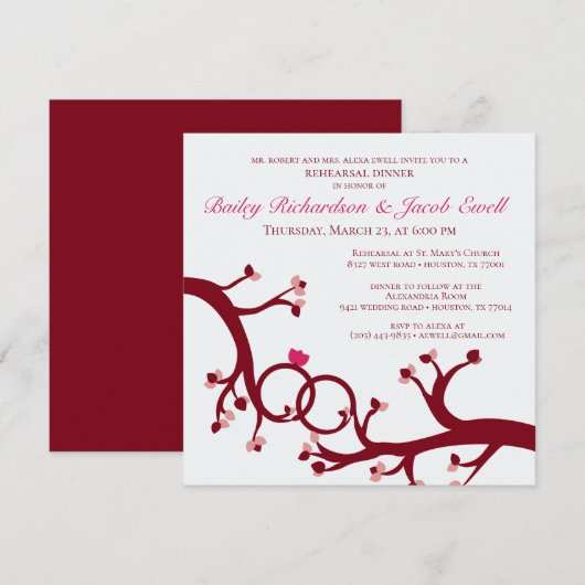Valentijn Boom Ring Rehearsal Dinner Invitation Kaart (Voorkant / Achterkant)
