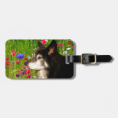 Valentijn Border Collie met mooie bloemetjes Bagagelabel (Voorkant horizontaal)