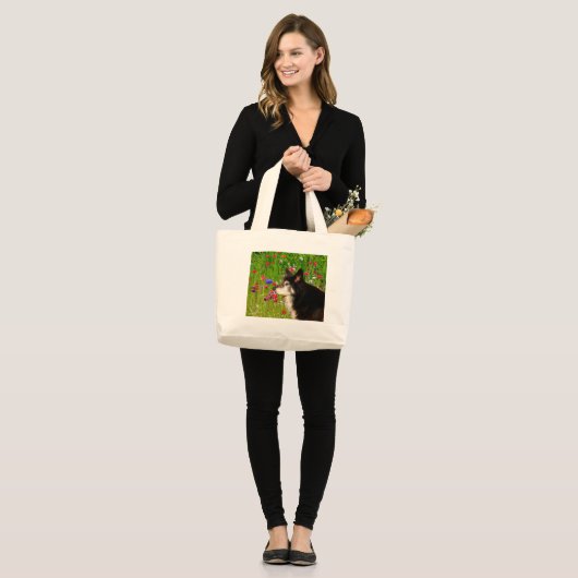 Valentijn Border Collie met mooie bloemetjes Grote Tote Bag (Voorkant (model))