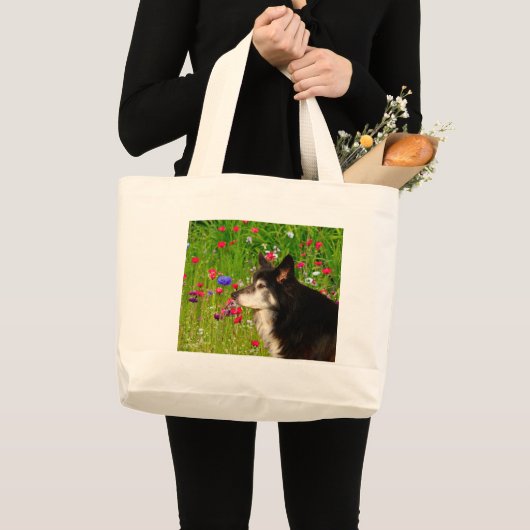 Valentijn Border Collie met mooie bloemetjes Grote Tote Bag (Voorkant (product))