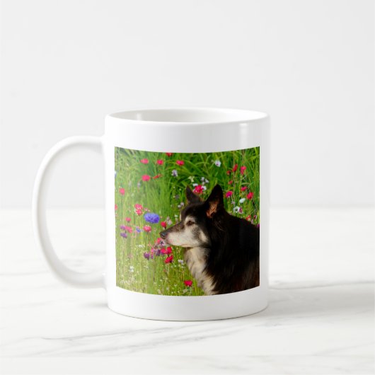 Valentijn Border Collie met mooie bloemetjes Koffiemok (Links)