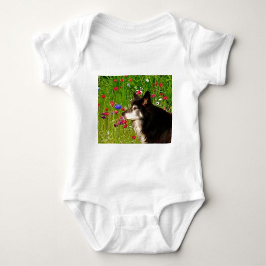 Valentijn Border Collie met mooie bloemetjes Romper (Voorkant)