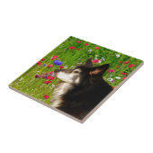 Valentijn Border Collie met mooie bloemetjes Tegeltje (Zijkant)