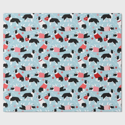 Valentijn Border Collie Pattern Wrapping Paper Cadeaupapier (Vlak)