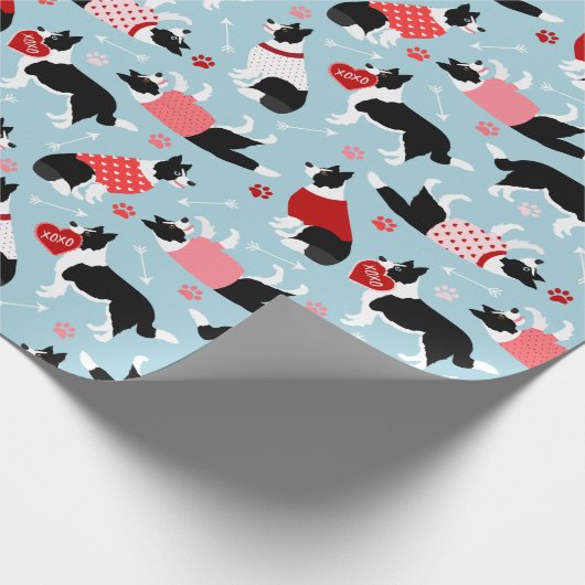 Valentijn Border Collie Pattern Wrapping Paper Cadeaupapier (Hoek)