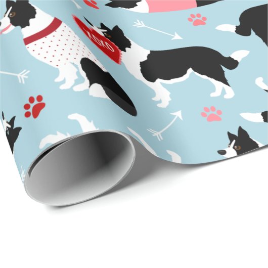 Valentijn Border Collie Pattern Wrapping Paper Cadeaupapier (Rol Hoek)