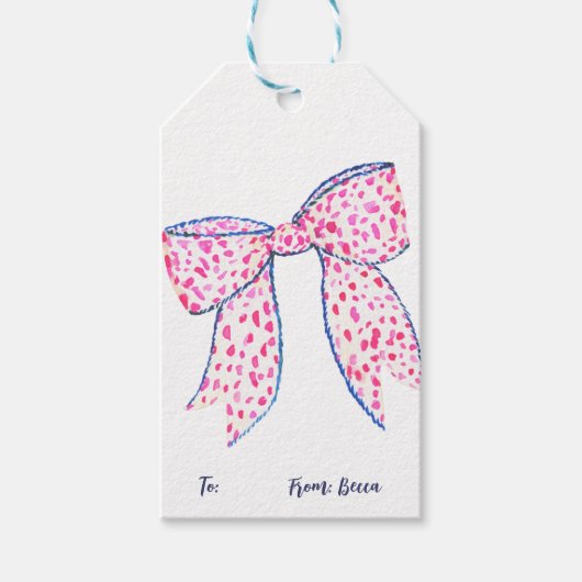 Valentijn Bow Pink Blue Gift Label, gepersonalisee Cadeaulabel (Voorkant)