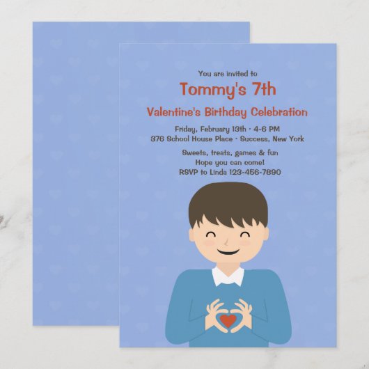 Valentijn Boy verjaardagsfeestje Kaart (Voorkant / Achterkant)