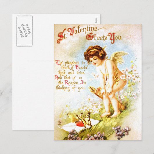 Valentijn  Briefkaart Liefdesbrief Cupido Angel (Voorkant / Achterkant)