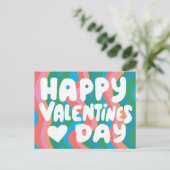 Valentijn Bubble Letters Roze Curvy Retro Stripes Briefkaart (Staand voorkant)