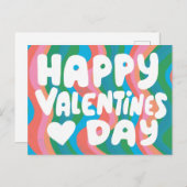 Valentijn Bubble Letters Roze Curvy Retro Stripes Briefkaart (Voorkant / Achterkant)