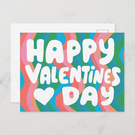 Valentijn Bubble Letters Roze Curvy Retro Stripes Briefkaart (Voorkant / Achterkant)