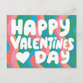 Valentijn Bubble Letters Roze Curvy Retro Stripes Briefkaart (Voorkant)