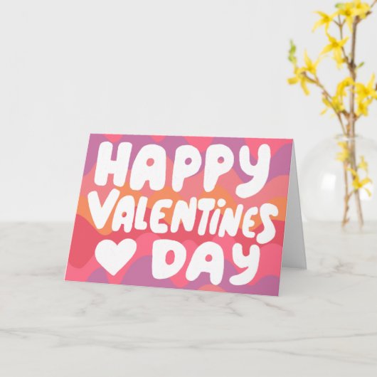 Valentijn Bubble Letters Roze Curvy Retro Stripes Kaart (Gele Bloem)