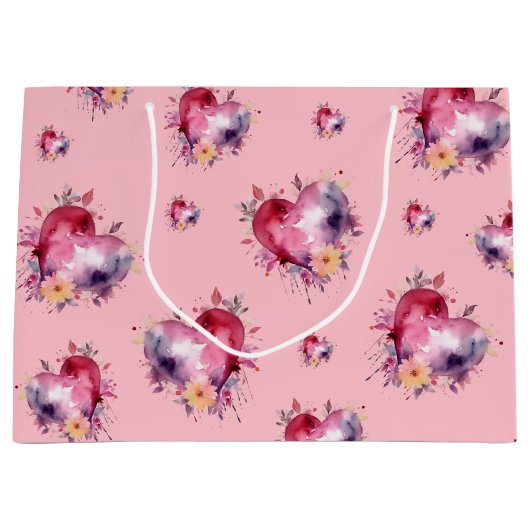 Valentijn Bubblegum Splash of Hearts Pattern Groot Cadeauzakje (Voorkant)