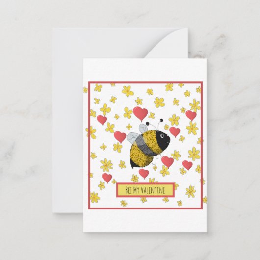 Valentijn Bumblebee Daisy Pink Heart Cute Notitiekaartje (Voorkant)