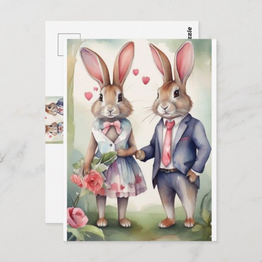 Valentijn Bunnies in blauw Briefkaart (Voorkant / Achterkant)