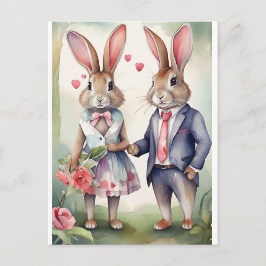 Valentijn Bunnies in blauw Briefkaart (Voorkant)