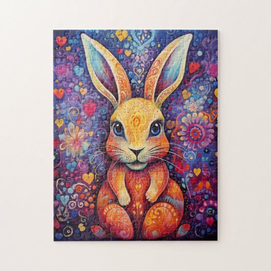 Valentijn Bunny Flowers harten paarse Legpuzzel (Verticaal)