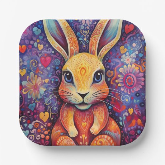 Valentijn Bunny Flowers harten paarse Papieren Bordje (Voorkant)