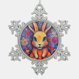 Valentijn Bunny Flowers harten paarse Tin Sneeuwvlok Ornament