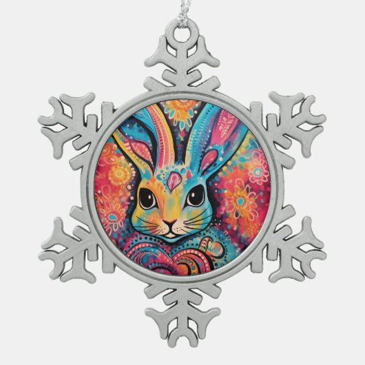 Valentijn Bunny Positieve vibes harten Tin Sneeuwvlok Ornament (Voorkant)